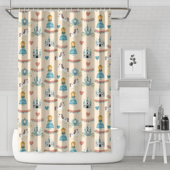 Beige Princess Unicorn Pattern Shower Curtain 72"x72" ,Bathroom Decorative Shower Curtains Set with 12 Hooks,Modern Waterproof Washable Shower Curtain