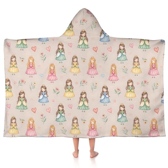 Beige Princess Watercolor Dress Pattern Hooded Bath Towel,50"x30" for Ages 3 To 12 Kids, Quick Dry Lightweight Soft Microfiber Hood Beach Towel Cover Up for Kids