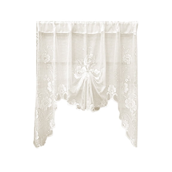 Beige Pull Out Curtain Lace Window Treatment With Butterfly Lift Design, Bow Fold Effect And Semi-Translucent Fabric For Kitchen Partition Door Living Room 59X39In