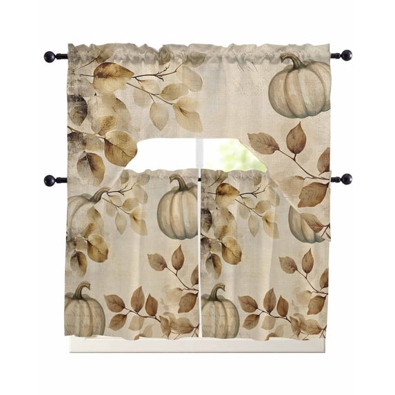 Beige Pumpkin Fall Swag Kitchen Curtains Sets for Windows 24 Inch ...