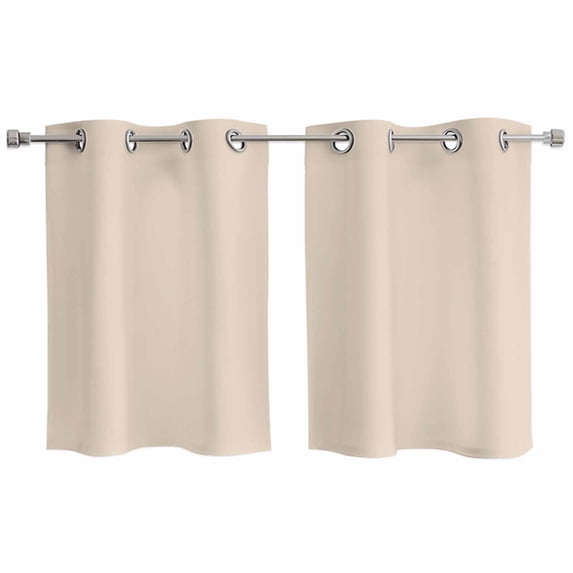 Beige Pure Color Kitchen Curtains Window Panels, Aesthetics Contemporary Modern Insulated Window Treatment Curtain, Grommet Curtains for Bedroom/Living Room/Bathroom, 2 Piece 27.5"Wx39"L