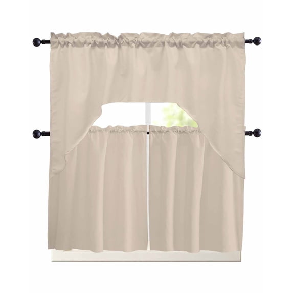 Beige Pure Color Swag Curtains for Living Room/Bedroom Windows, Aesthetics Contemporary Modern Kitchen Curtains and Valances Set 36 Inch Length, Light Filtering Swags Valance Curtain Panels
