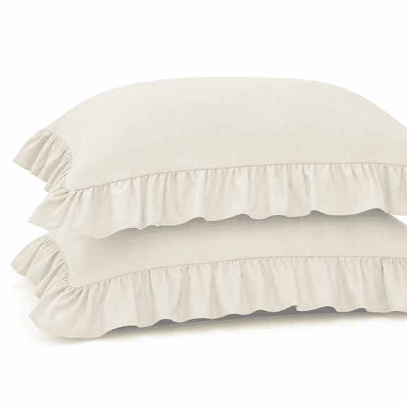 Beige Queen - 20 x 30 Inch Pillow Shams Set of 2 Ruffled Enclosure Covers