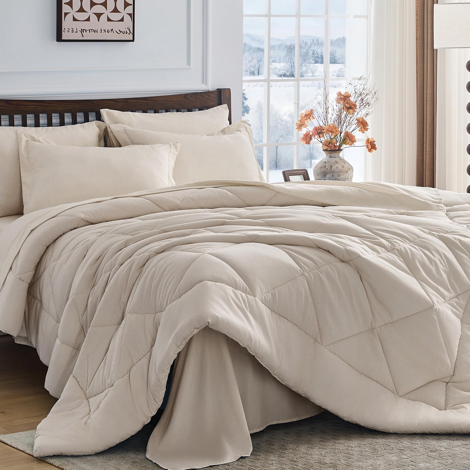 Beige Queen 7-Piece All Season Bed-in-a-Bag Bedding Set - Walmart.com