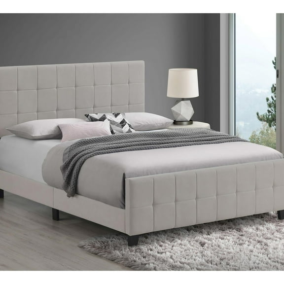 Beige Queen Panel Bed, Modern Design With Stable Construction Contemporary Upholstery For A Look