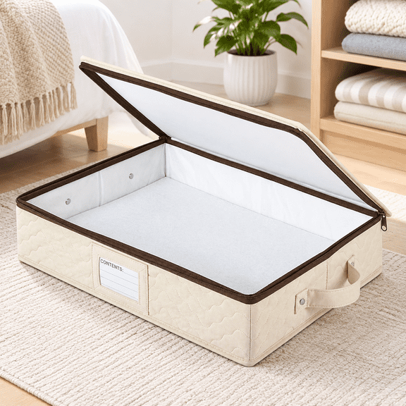 Beige Quilted Hard Shell Platter Storage Chest for 4 Serving Platters