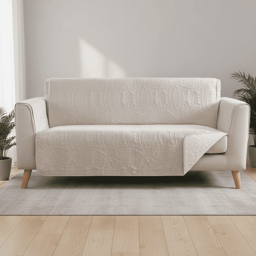 Beige Quilted Loveseat Slipcover for 2-Cushion Sofa, Water-Resistant and Machine Washable Pet-Friendly Couch Cover, Furniture Protector for Living Room (48 Inch)