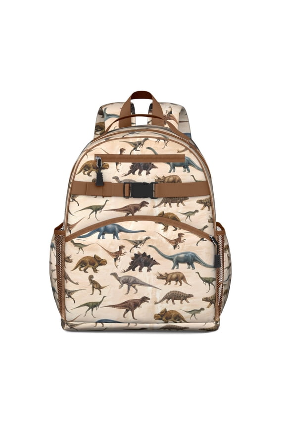 Beige Realistic Dinosaurs Pattern Backpack for School,Cute School Bag,Schoolbag with Adjustable Shoulder Straps & Padded Back,15.25"x11.5"x5.25"