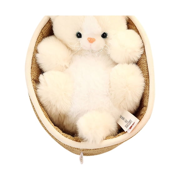 Beige Realistic Sleeping Kitten Plush Toy In Pet Pad With Moving Belly For Children