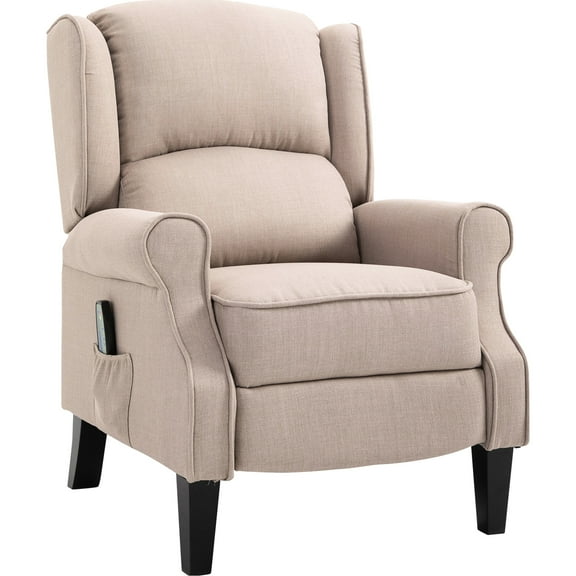 Beige Reclining With Massage - Soothe Lumbar Area, 5 Preset Modes, Extendable Foot Rest Heat Function Chair, Pain, 2 Intensity Settings, Side Pocket For Remote Control
