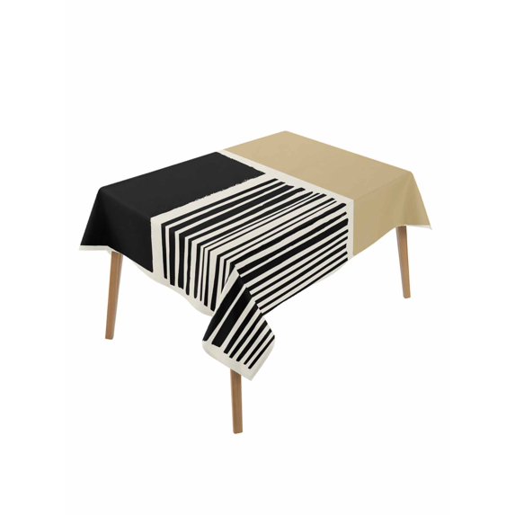 Beige Rectangle Tablecloth, Modern Abstract Art Farmhouse Striped Waterproof & StainResistant Tablecloth, Washable Oil-proof Table Cover for Dining/Party/Wedding/Camping/Buffet 52x70 In