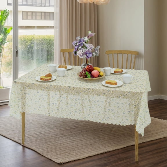 Beige Rectangular Floral Tablecloth - Washable & Durable Polyester, 56"×56", Perfect for Dining Tables, Parties, Picnics, Easter, Valentine's Day & Seasonal Decor