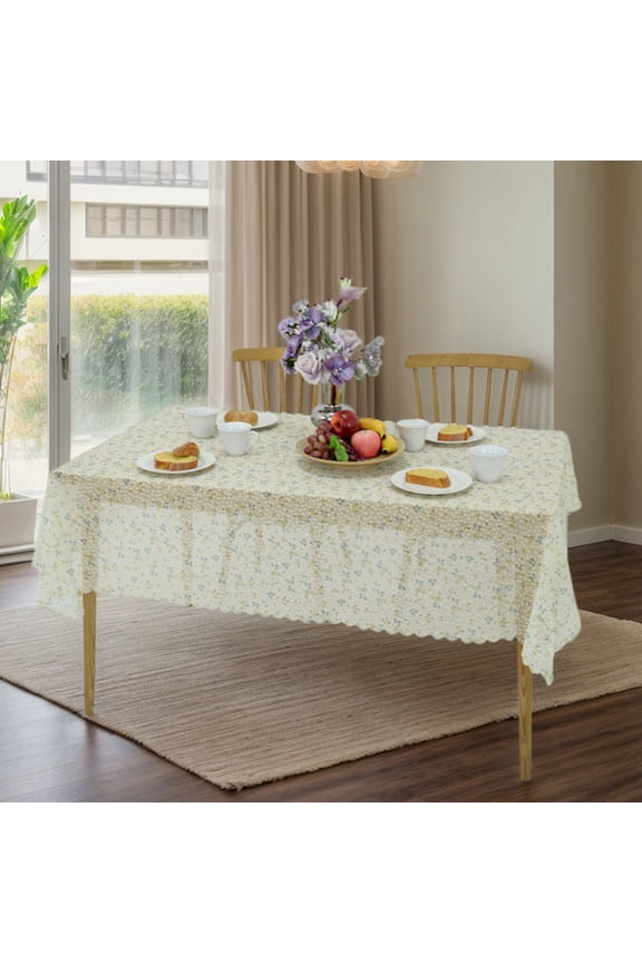 Beige Rectangular Floral Tablecloth - Washable & Durable Polyester, 56"×56", Perfect for Dining Tables, Parties, Picnics, Easter, Valentine's Day & Seasonal Decor