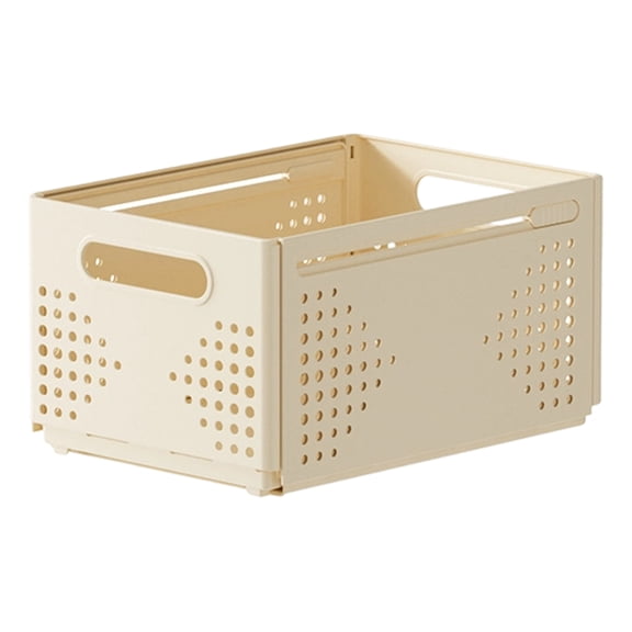 Beige Rectangular Storage Basket with Handles, Back to School Dorm Room Essentials Desk Shelf Bin for Misc Supplies