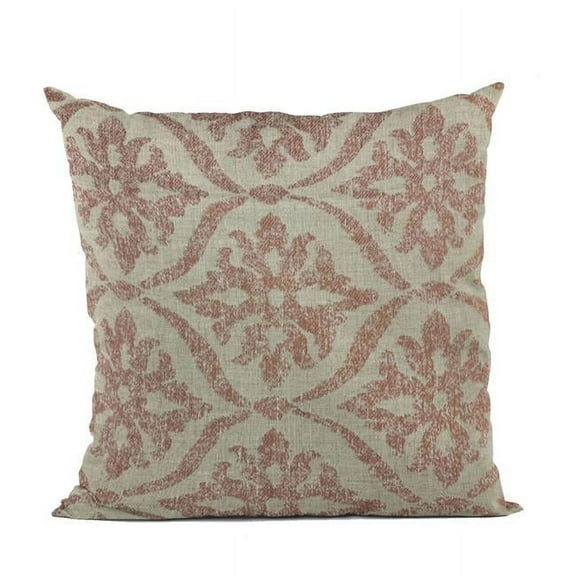 Beige & Red Flowers Jacquard Luxury Throw Pillow - 22 x 22 in.