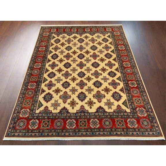 Beige/Red Kazak 9X11 Handmade Wool Rug # 11636