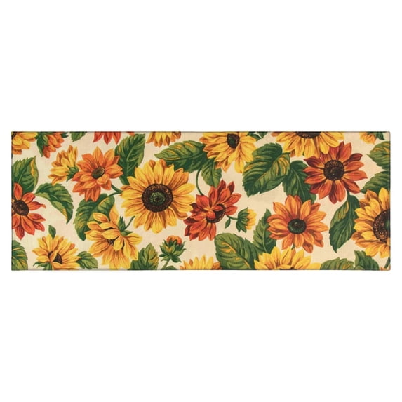 Beige Red Sunflower Pattern Kitchen Rug Mat,Kitchen Runner Rugs Non Skid Washable,Decorative Kitchen Floor Mats for Kitchen,Sink,Laundry,17"X47"