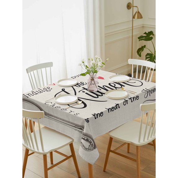 Beige Retro Art Tablecloth Rectangle Table Cloth 60x102, Waterproof Tablecloth Outdoor Table Cloth, Spoon Fork Vintage Farmhouse Rustic Washable Table Cover for Kitchen Dinning Party
