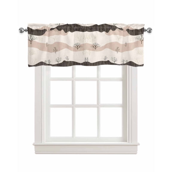 Beige Retro Landscape Kitchen Valances for Windows Farmhouse Linen Window Valance Curtain for Living Room Window Treatment Modern Abstract Bare Trees Valance Rod Pocket Topper Drape, 42 x 12 Inch