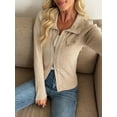 thumbnail image 1 of Beige Ribbed Knit Zip-Front Jacket, 1 of 5
