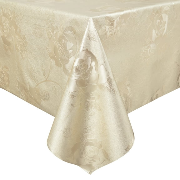 Beige Rose Embossed PVC Tablecloth, 100% Waterproof Heavy Duty Oil Spill Proof Stain Resistant Plastic Table Cover for Kitchen, Dining Beige