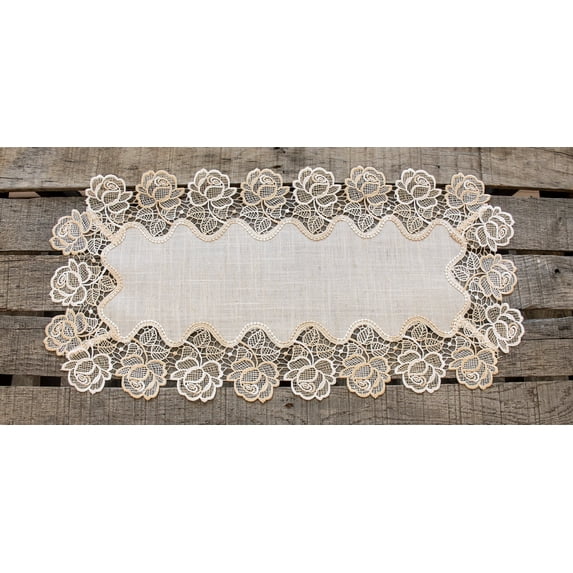 Beige Rose Lace Table Runner (14"x27")
