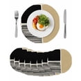 thumbnail image 1 of Beige Round 15 Inch Placemats Set of 8, Modern Abstract Art Farmhouse Striped HeatResistant Non Slip Place Mats for Dining Table, Wipeable Braided Kitchen Table Mats for Housewarming, 1 of 9