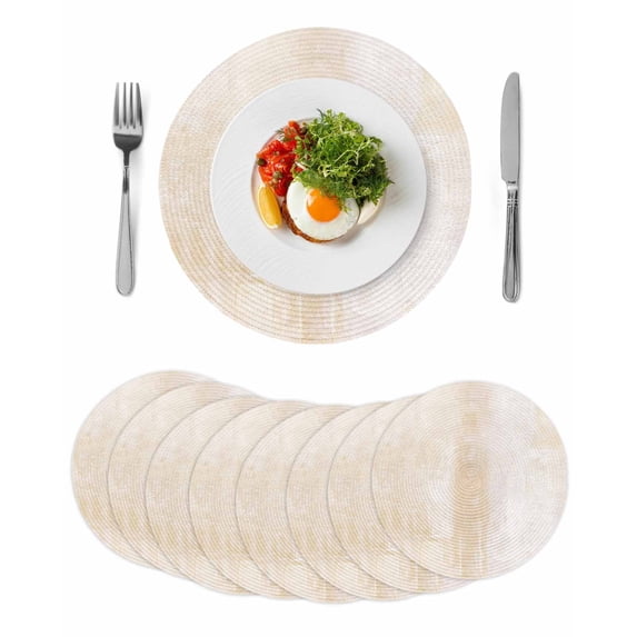 Beige Round 15 Inch Placemats Set of 8, Retro Oil Painting Modern Abstract Art Aesthetics HeatResistant Non Slip Place Mats for Dining Table, Wipeable Braided Kitchen Table Mats for Housewarming