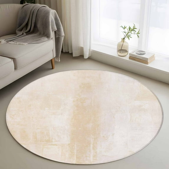 Beige Round Area Rug 3.3 FT, Non Slip Small Entryway Kitchen Mat, Retro Oil Painting Modern Abstract Art Aesthetics Washable Soft Circular Rug Non-Shedding Door Mat for Bathroom Playroom Kids Room