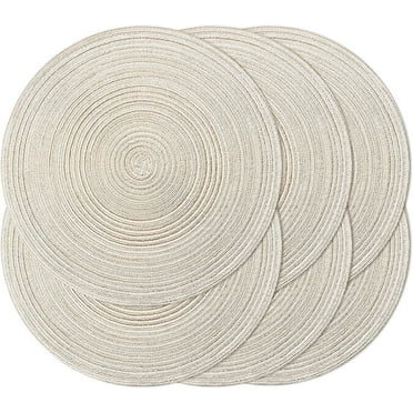 Beige Round Braided Placemats Set of 6 Washable Round Placemats for Kitchen Table 15 inch Round Table Mats for Dining Tables