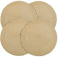 thumbnail image 1 of Beige Round Braided Placemats with Woven Lace Edge, 15 Inch Farmhouse Style Placemat for Table Decor, Heat Resistant Durable Table Mats, 1 of 14