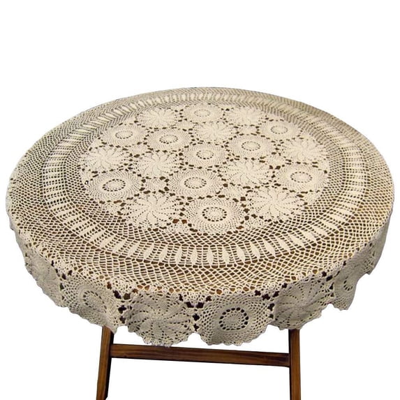 Beige Round Handmade Crochet Tablecloth Cotton Lace Table Doilies