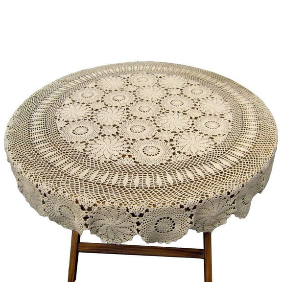 Beige Round Handmade Crochet Tablecloth Cotton Lace Table Doilies