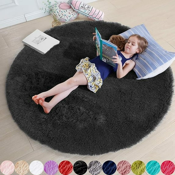 Beige Round Rug for Bedroom,Fluffy Circle Rug 47.24"X47.24" for Kids Room,Furry Carpet for Teen's Room,Shaggy Circular Rug for Nursery Room,Fuzzy Plush Rug for Dorm,Cute Room Decor for Baby