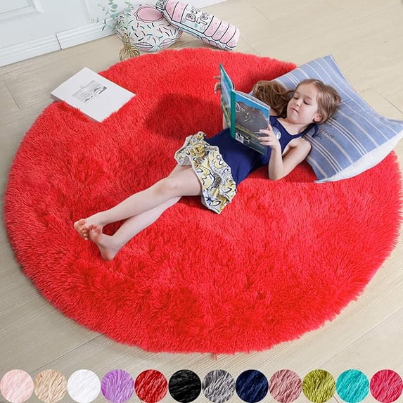 Beige Round Rug for Bedroom,Fluffy Circle Rug 47.24"X47.24" for Kids Room,Furry Carpet for Teen's Room,Shaggy Circular Rug for Nursery Room,Fuzzy Plush Rug for Dorm,Cute Room Decor for Baby