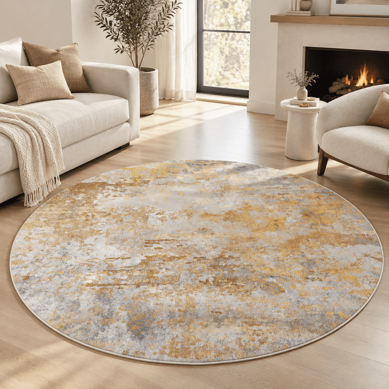 Beige Round Rugs 6ft Washable Circle Area Rug For Entryway Kitchen Non ...