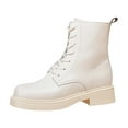 thumbnail image 1 of Beige Round Toe French Martin Boots Thick Heel Solid Color Women Casual Fall Winter Style, 1 of 8