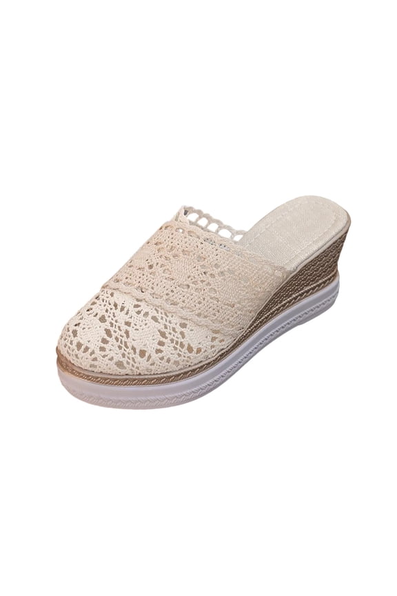 Beige Round Toe Platform Wedge Slippers For Women Casual Summer Beach Outdoor Comfortable Slip-On Walking Shoes Ladies