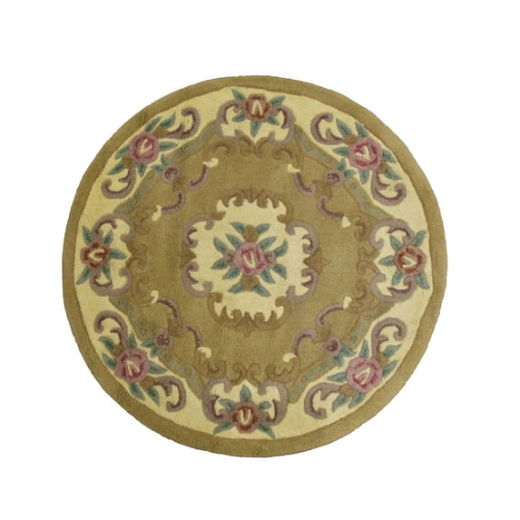 Beige Round Woolen 4 ft Area Rug MystiqueDecors Modern Wool Carpet for Living Dining Room Bedroom Rugs Canvas Backing