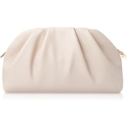 Beige Ruched PU Clutch Bag, Elegant Evening Purse with Detachable Chain, Crossbody Shoulder Bag for Party, Prom & Cocktail Events