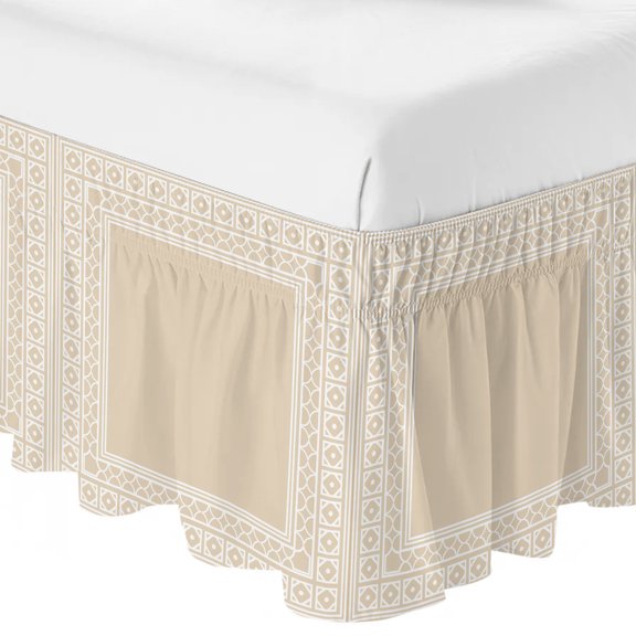 Beige Ruffle Bed Skirt Queen Size Boho Diamond Pattern Border Rustic Southwestern Adjustable Elastic Dust Bed Skirts Wrap Around Bedskirt Wrinkle Free Easy Fit with 16 Inch Drop