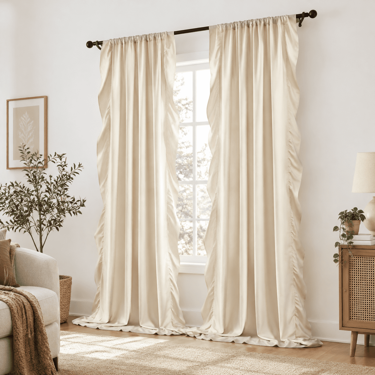 Beige Ruffle Curta108 Inches Long 2 Panels Set For Living Dining Room ...