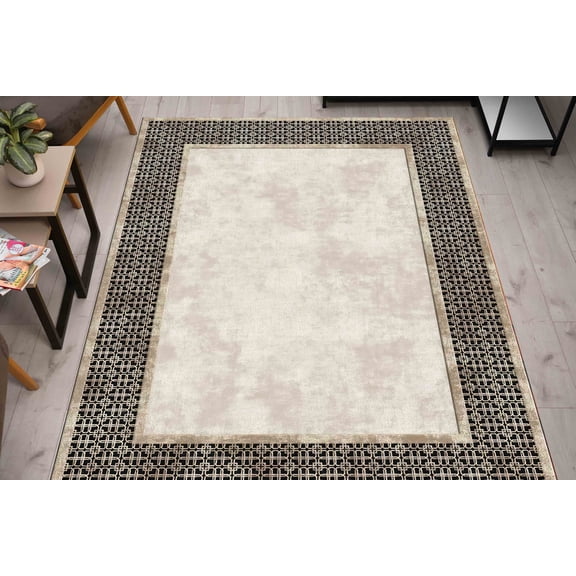 Beige Rug, Abstract Rug, Minimal Rug, Modern Rugs, Saloon Rug, Thin Rug, Non Slip Rug, Living Room Rug, Office Rug, Salon Decor Rug, 2.3'x3.3' - 70x110 cm