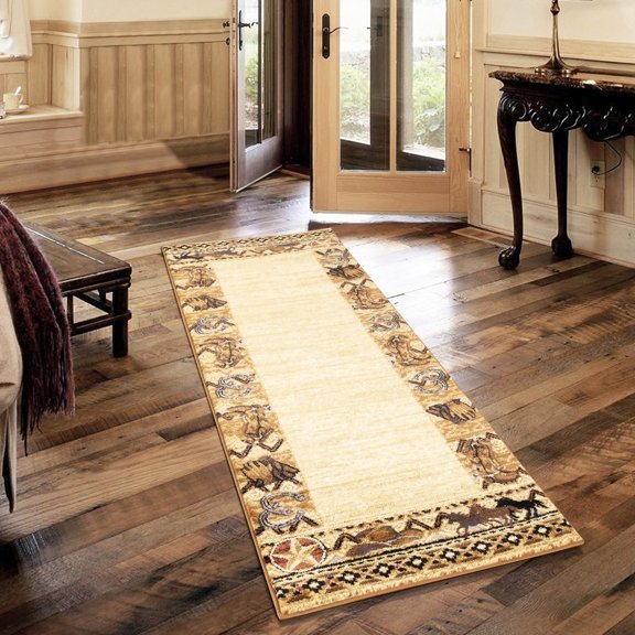 Beige Runner Rug for Home / Durable, Stain - Resistant Design