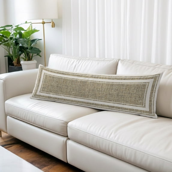Beige Rustic Body Pillow Cover, Pillowcase Protectors with Zipper, Breathable Decorative Throw Pillow Case Cover, Farmhouse Neutral Striped Linen Texture Pillow Shams for Couch Sofa 20x60Inch