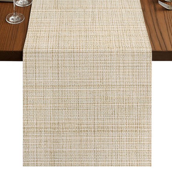 Beige Rustic Burlap Cotton Table Runner 13x90 Inches Long, Vintage Farmhouse Beige Solid Color Farmhouse Table Runners, Outdoor Dining Table Decor for Baby Shower/Party/Wedding