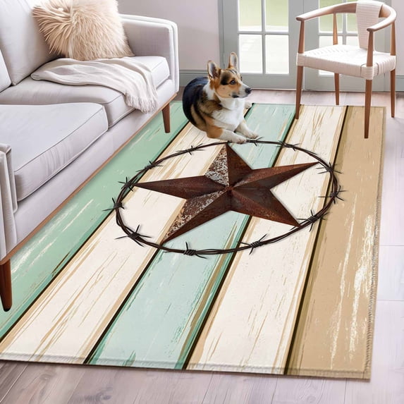 Beige Sage Green Texas Star Runner Rug 2.7x5 FT, Non Slip Entryway Carpet, Vintage Stars Wooden Washable Soft Floor Carpet Entrance Mat Non-Shedding Throw Rug for Hallway Laundry Room Bedside