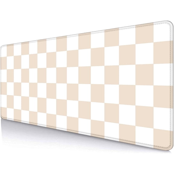Beige Sand Checkered Desk Pad, Cute Aesthetic Retro Extra Large Mouse Pad for Kids Girls, Computer Mousepad Laptop Desk Mat, Writing Mat for Work Home, 31.5 X 11.8 in