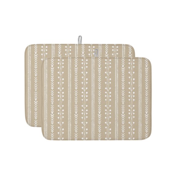Beige Sand Dish Drying Mat 18x24 inch Minimalist Rustic Vertical Dashed Lines Shabby Chic Leaf Super Absorbent Microfiber Dish Drying Pad for Kitchen Countertops Sink Dish Drainer Racks 2 Pack