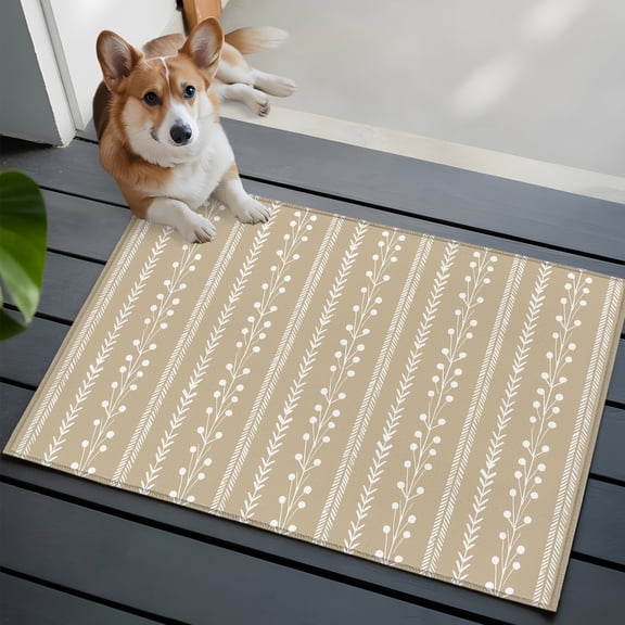 Beige Sand Small Area Rugs 2x3 Minimalist Rustic Vertical Dashed Lines Shabby Chic Leaf Entryway Rugs Washable Door Mat, Low-Profile Area Rugs Floor Carpet for Living Room Bedroom Home Office